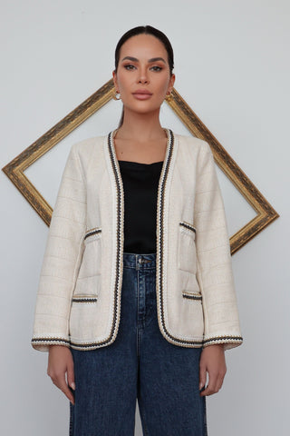 Sandro Adeline Tweed Jacket, Ecru, Size 10