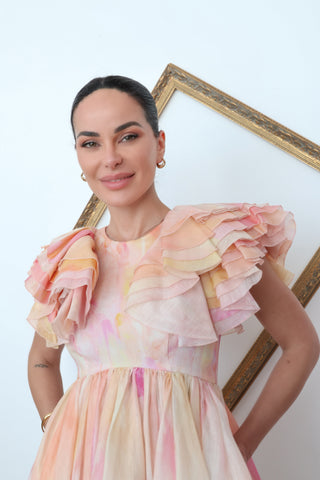 Zimmermann Flounce Dress – Watercolour Print, Size 0