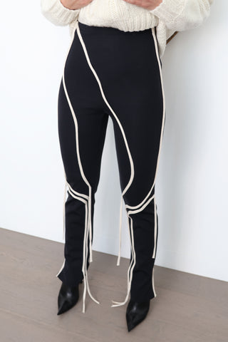 Ottolinger Black Sculptural Cord-Trim Leggings – M