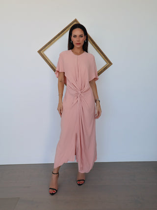 Bianca Spender pink satin Illusionist dress with fluid drape, size 6