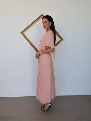 Bianca Spender pink satin Illusionist dress with fluid drape, size 6