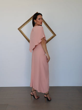 Bianca Spender pink satin Illusionist dress with fluid drape, size 6