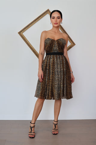 Dolce & Gabbana leopard silk chiffon strapless dress size IT 40, very good condition.