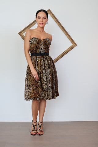 Dolce & Gabbana leopard silk chiffon strapless dress size IT 40, very good condition.
