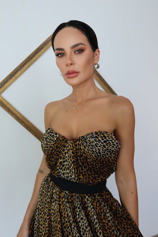 Dolce & Gabbana leopard silk chiffon strapless dress size IT 40, very good condition.