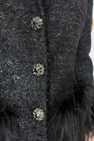Rebecca Vallance Jordan black jacket and pant set with feather trim size AU 8, new with tag.