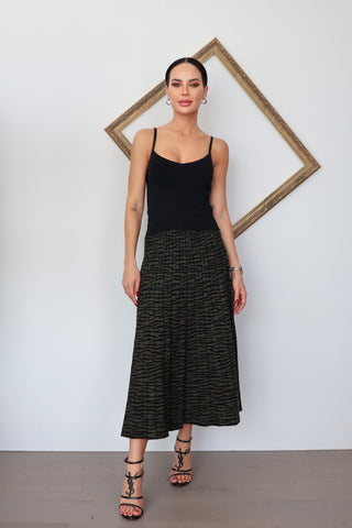 Proenza Schouler black midi dress with ruched bodice and textured patterned skirt size