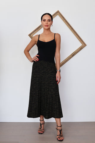 Proenza Schouler black midi dress with ruched bodice and textured patterned skirt size