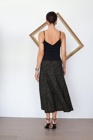 Proenza Schouler black midi dress with ruched bodice and textured patterned skirt size