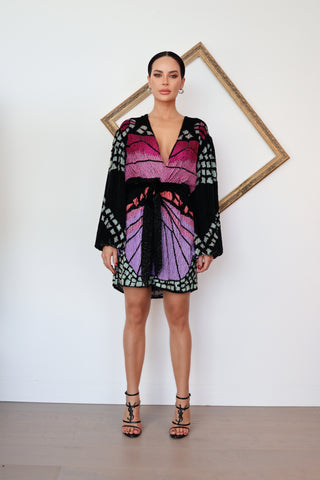 Retrofête Gabrielle multicolour sequin butterfly robe dress size S.