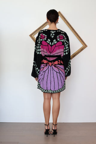 Retrofête Gabrielle multicolour sequin butterfly robe dress size S.