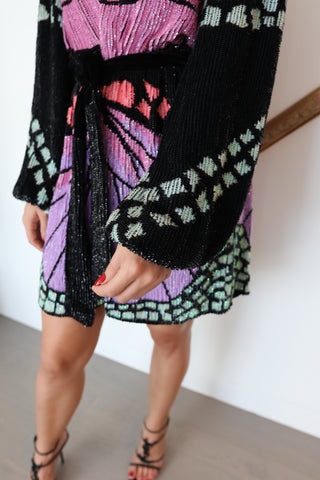 Retrofête Gabrielle multicolour sequin butterfly robe dress size S.