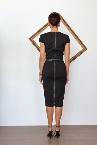 Victoria Beckham black dress with exposed back zip detail Spring Summer 2015 UK 8.