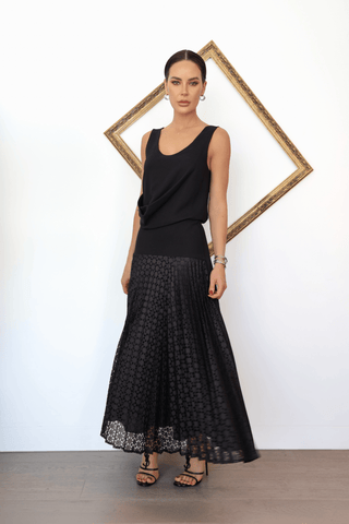 Bianca Spender black draped tank dress with lace skirt size AU 6