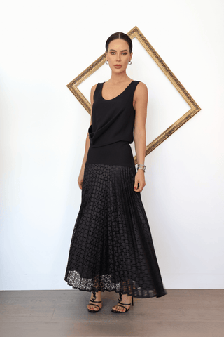 Bianca Spender black draped tank dress with lace skirt size AU 6