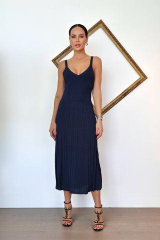 Zimmermann blue knit pleated midi dress with V-neck bodice size XS.