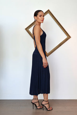 Zimmermann blue knit pleated midi dress with V-neck bodice size XS.