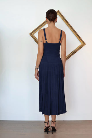 Zimmermann blue knit pleated midi dress with V-neck bodice size XS.