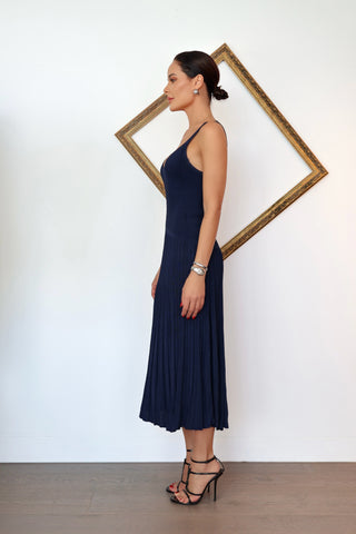 Zimmermann blue knit pleated midi dress with V-neck bodice size XS.