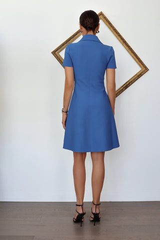 Scanlan Theodore blue crepe knit shirt mini dress with collar size S.