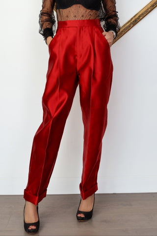 Tom Ford red silk duchess tapered pants size IT 40.