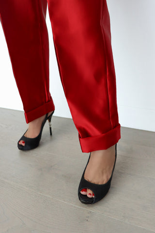 Tom Ford red silk duchess tapered pants size IT 40.