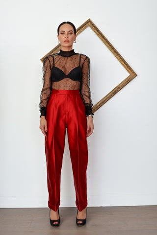 Tom Ford red silk duchess tapered pants size IT 40.
