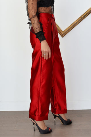 Tom Ford red silk duchess tapered pants size IT 40.