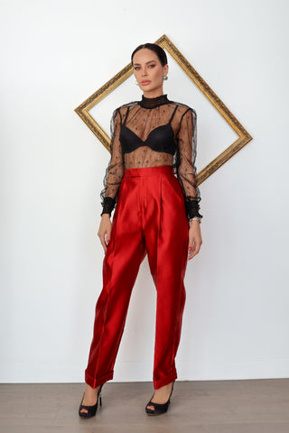 Tom Ford red silk duchess tapered pants size IT 40.