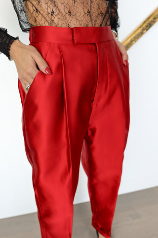 Tom Ford red silk duchess tapered pants size IT 40.