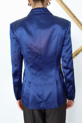 Tom Ford blue silk satin tailored blazer size IT 38.