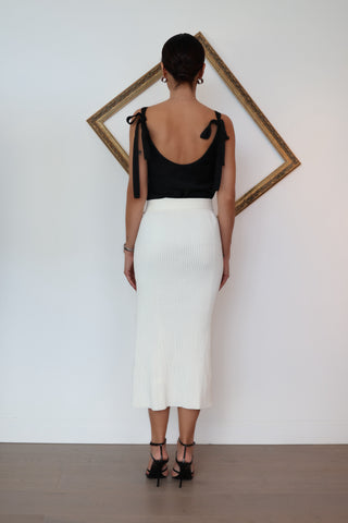 Dion Lee white ribbed knit midi skirt with cable twist detail and front slit