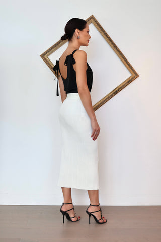 Dion Lee white ribbed knit midi skirt with cable twist detail and front slit