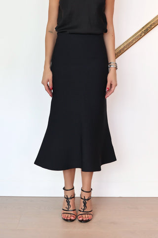 Scanlan Theodore black crepe knit soft hem midi skirt fitted silhouette