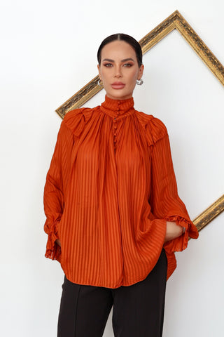 Zimmermann Brightside orange burnout satin frill gathered blouse size 0.