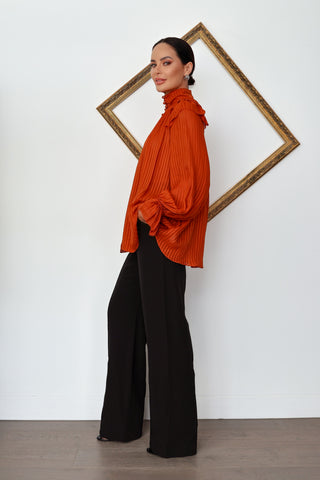 Zimmermann Brightside orange burnout satin frill gathered blouse size 0.
