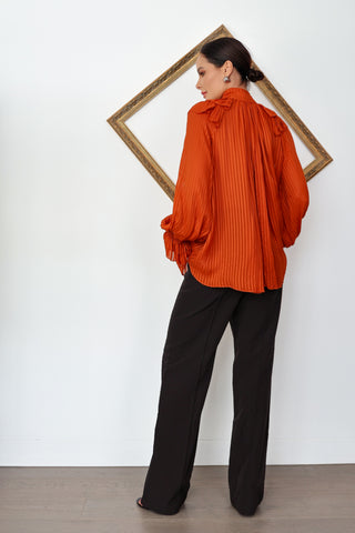 Zimmermann Brightside orange burnout satin frill gathered blouse size 0.