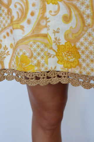Zimmermann Postcard yellow swirl floral mini dress with puff sleeves and belt size 0.