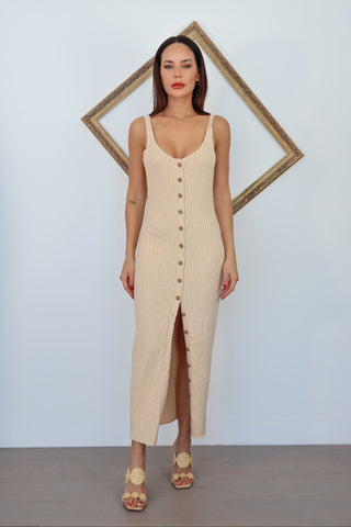 Ulla Johnson Nedda beige ribbed cotton dress size P.