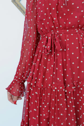 Zimmermann Ladybeetle red polka dot midi dress size 0 tiered sheer long sleeve very good condition.