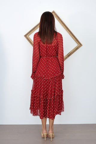Zimmermann Ladybeetle red polka dot midi dress size 0 tiered sheer long sleeve very good condition.