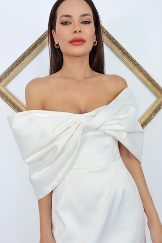 Sau Lee Paola white off shoulder mini dress with twist bow neckline US4.