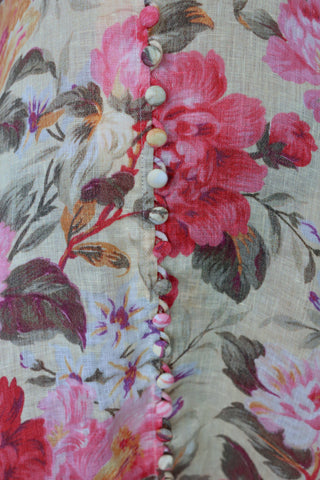 Zimmermann Honour floral plunge long dress with button front and long sleeves size 0.