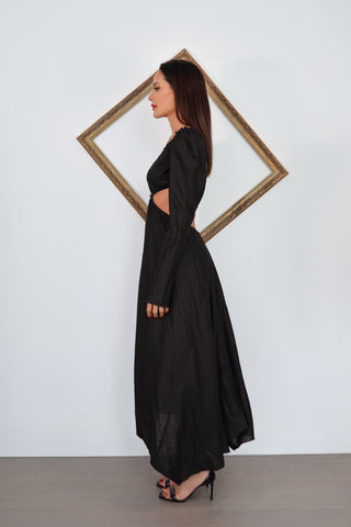 KITX Vital Signs black midi dress with cut out waist and strappy open back detail AU10.