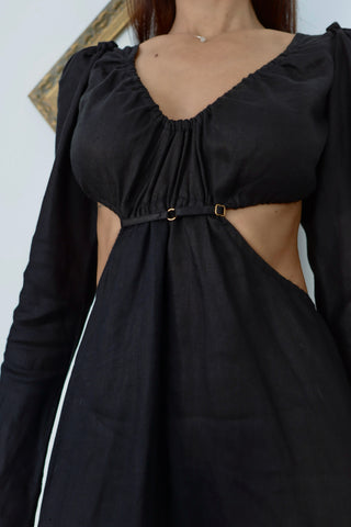 KITX Vital Signs black midi dress with cut out waist and strappy open back detail AU10.