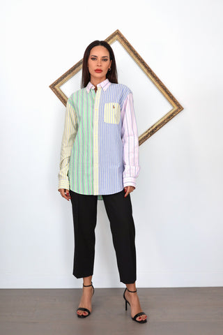 Polo Ralph Lauren custom fit Oxford multi colour striped shirt with patchwork design size M.