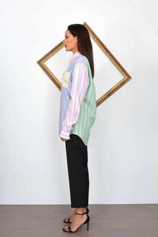 Polo Ralph Lauren custom fit Oxford multi colour striped shirt with patchwork design size M.