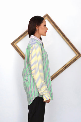 Polo Ralph Lauren custom fit Oxford multi colour striped shirt with patchwork design size M.