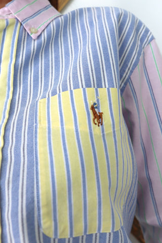 Polo Ralph Lauren custom fit Oxford multi colour striped shirt with patchwork design size M.