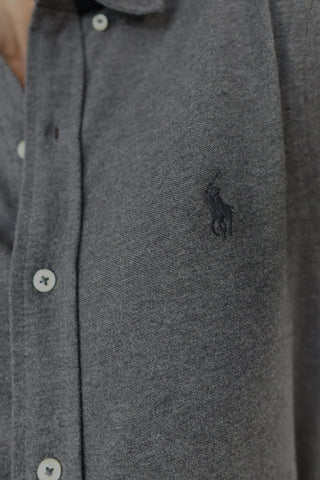 Polo Ralph Lauren grey featherweight mesh pique shirt with button front and embroidered logo.